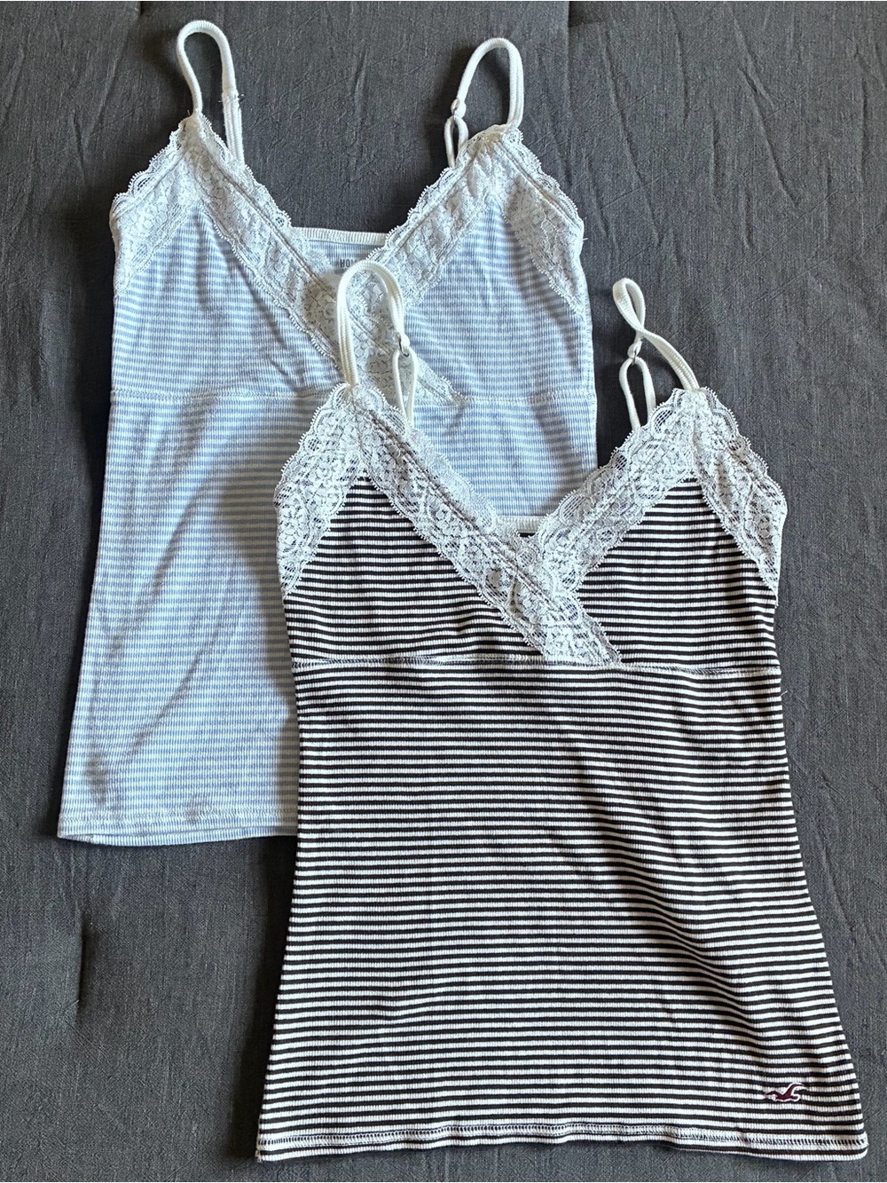 Hollister Black and White Striped Ribbed Tee
